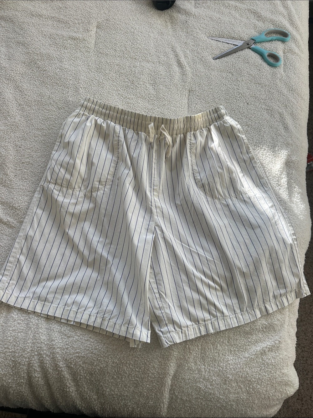 BDG White Shorts with Navy Pinstripes